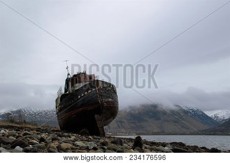 Abandoned Trawler On Beach At Fort William, Loch Eil
