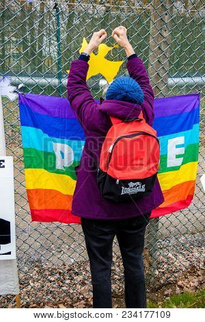 Protesters Gather Outside The Main Gate To The Awe, Aldermaston Uk