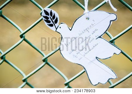 Aldermaston, United Kingdom, 1st April 2018:- Messages Left On The Fence Outside The Main Gate To Th