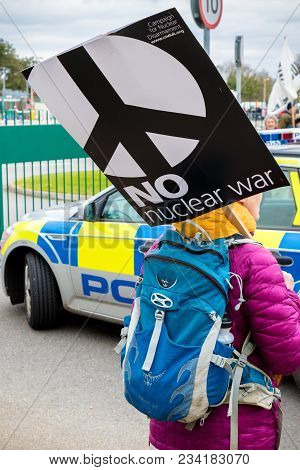 Protesters Gather Outside The Main Gate To The Awe, Aldermaston Uk