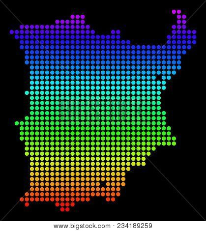 Spectrum Dotted Pixel Koh Samui Map. Vector Geographic Map In Bright Colors On A Black Background. C