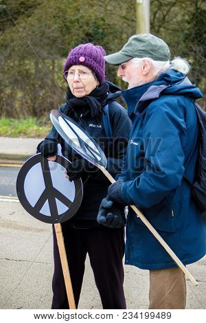 Protesters Gather Outside The Main Gate To The Awe, Aldermaston Uk