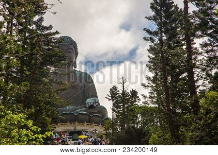 May 20, 2017. Hong Kong, China. The Enormous Tian Tan Buddha At Po Lin Monastery In Hong Kong.