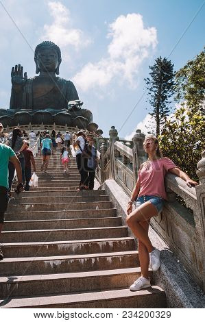 May 20, 2017. Hong Kong, China. The Enormous Tian Tan Buddha At Po Lin Monastery In Hong Kong.