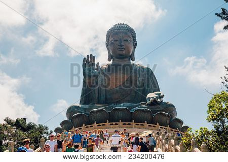 May 20, 2017. Hong Kong, China. The Enormous Tian Tan Buddha At Po Lin Monastery In Hong Kong.