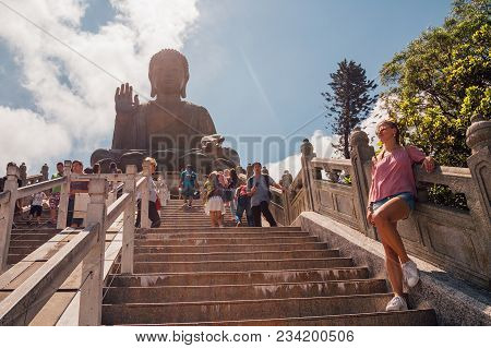 May 20, 2017. Hong Kong, China. The Enormous Tian Tan Buddha At Po Lin Monastery In Hong Kong.