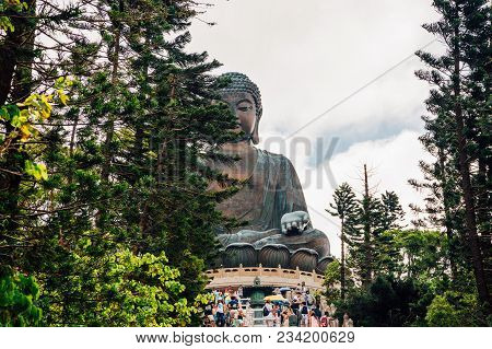 May 20, 2017. Hong Kong, China. The Enormous Tian Tan Buddha At Po Lin Monastery In Hong Kong.