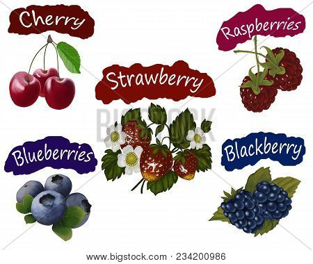 A Set Of Different Berries On A White Background.different Berries.