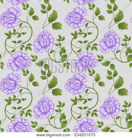 Pattern With Purple Roses On A Light Background.pattern With Roses.