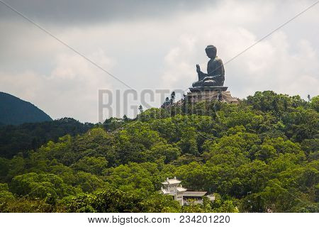 May 20, 2017. Hong Kong. The Enormous Tian Tan Buddha At Po Lin Monastery In Hong Kong.