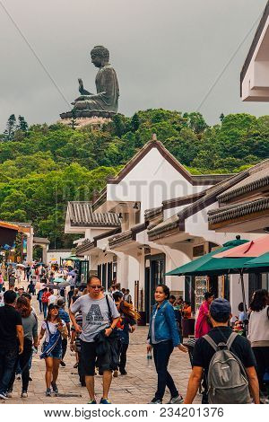 May 20, 2017. Hong Kong. The Enormous Tian Tan Buddha At Po Lin Monastery In Hong Kong.