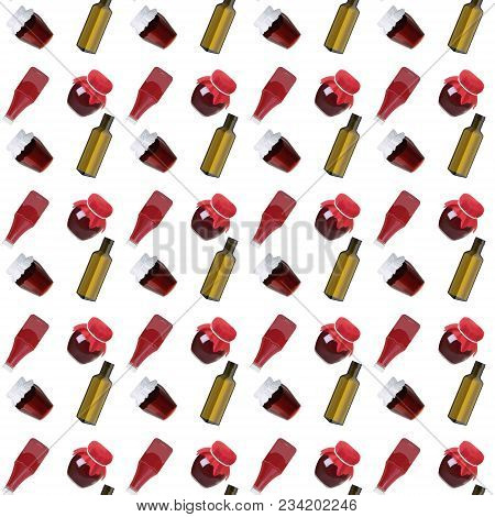 Seamless Pattern With Banks And Bottles On A White Background.banks And Bottles.