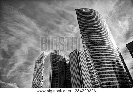 Paris, France - September 23, 2017: Tower Building Edf, Office Skyscraper Of Steel Cladding And Glas