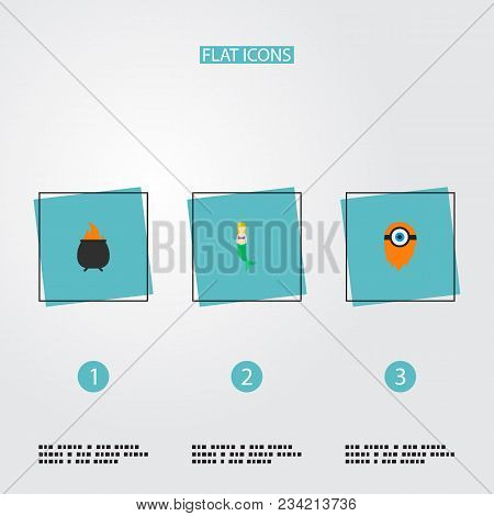 Set Of Character Icons Flat Style Symbols With Mermaid, Fire, Cyclop And Other Icons For Your Web Mo