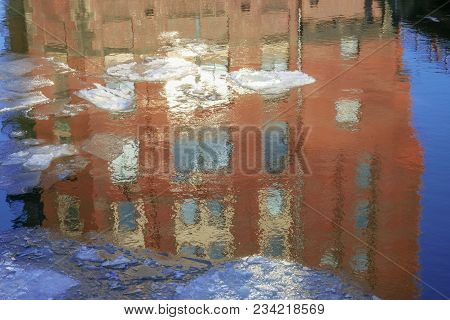Reflections On The Channel Of Hamburg. Spring Ice Drift