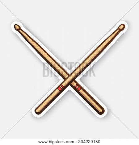 Vector Illustration. Crossed Wooden Drumsticks. Percussion Musical Instrument. Rock Or Jazz Equipmen