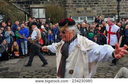 Heptonstall, Uk - March 20 2018: Actors In The Traditional Good Friday Pace Egg Play In Heptonstall 
