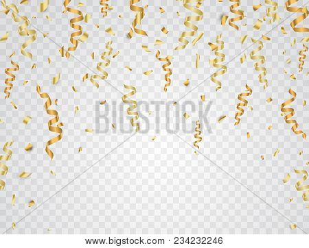Celebration Background. Gold Confetti On Transparent Background. Vector Illustration.