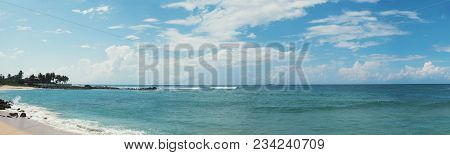 Midigama Sand Beach And Blue Waves. Famous Place For Surfers In Sri Lanka