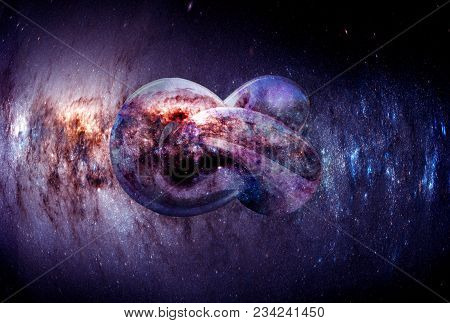 3d Illustration Of An Infinity Knot Reflecting A Warping Universe, For Space-themed Games, Science F