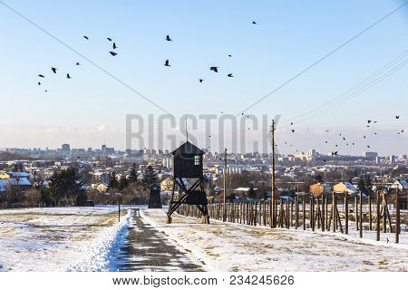 Lublin, Poland - January 17, 2018: Winter View Of Majdanek Concentration Camp In Lublin, Poland