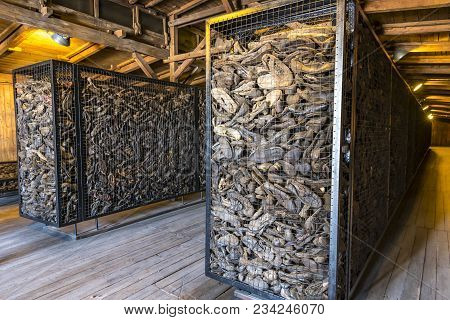 Lublin, Poland - January 17, 2018: Prisoners Shoes, Part Of Museum Exposition In Majdanek Concentrat