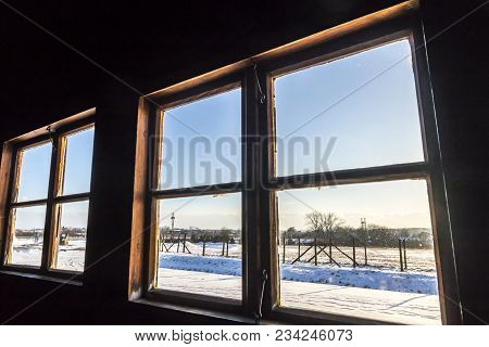 Lublin, Poland - January 17, 2018: View Through The Window To Majdanek Concentration Camp In Lublin,