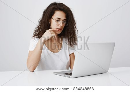 Worried Girl Found Mistake In Her Project During Working In Office. Portrait Of Attractive Confused 