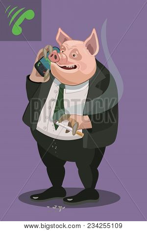 Pig Rings The Phone Smoking A Cigarette Throws Ashes Violates The Order, There Is No Culture To Make