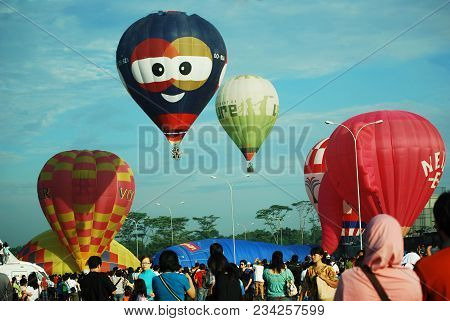 Sentul - Indonesia. March 27, 2010. Colorful Hot Air Balloons At 1st Indonesian Hot Air Balloon Fest