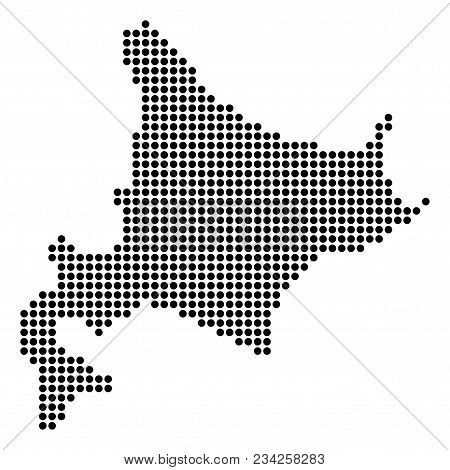 Dotted Hokkaido Island Map. Vector Collage Of Hokkaido Island Map Designed Of Round Dots. Vector Geo