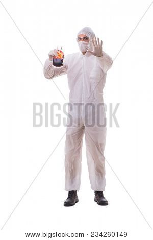 Epidemiologist with blood sample isolated on white background