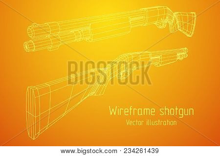 Shotgun Rifle Hunting Carbine Wireframe Low Poly Mesh Vector Illustration