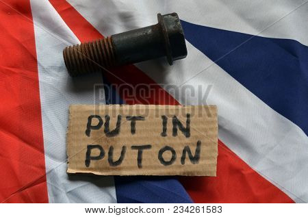 ILLUSTRATIVE EDITORIAL. The scandal about poisoning of former spy Sergei Skripal. Concept. British Flag background.March 24, 2018 in Kiev,Ukraine