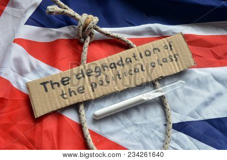 The scandal about poisoning of former spy Sergei Skripal. Concept.USA and British Flag background. April 1, 2018 in Kiev,Ukraine