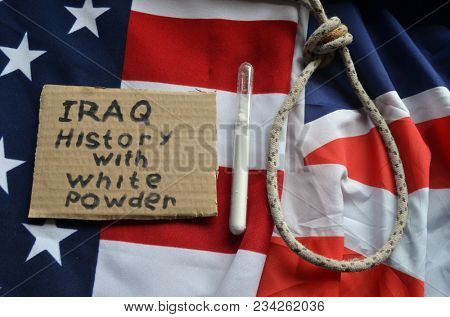 The scandal about poisoning of former spy Sergei Skripal. Concept.USA and British Flag background. April 1, 2018 in Kiev,Ukraine