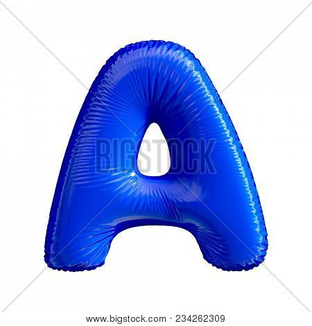 Blue letter A made of inflatable balloon isolated on white background. 3d rendering