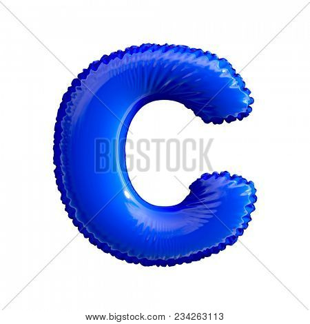 Blue letter C made of inflatable balloon isolated on white background. 3d rendering