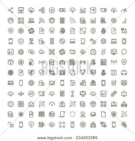 Databse Icon Set. Collection Of High Quality Outline Server Pictograms In Modern Flat Style. Black I