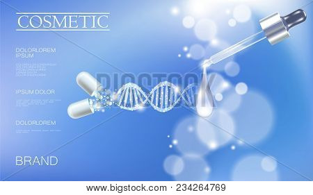 Realistic 3d Innovation Cosmetic Dna Helix Light Package Makeup Face Care Blue Sky Glowing Blur Drug