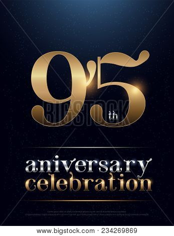 95th Anniversary Celebration Colored Metal Chrome Alphabet. Elegant Silver And Golden Typography Cla