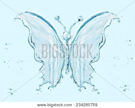 Butterfly Made Of Water Splashes Isolated On Blue Background