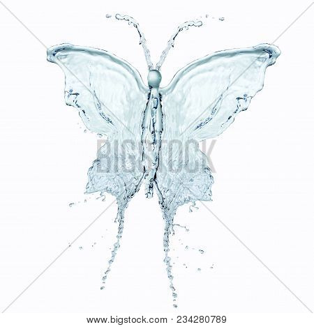Butterfly Made Of Water Splashes Isolated On White Background