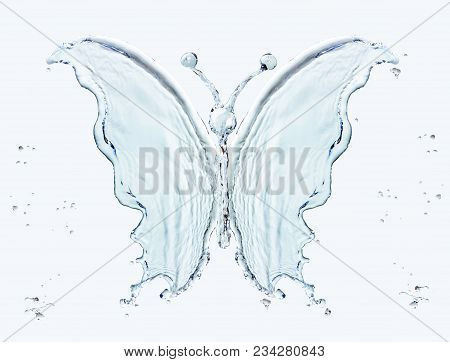 Butterfly Made Of Water Splashes Isolated On Light Blue Background