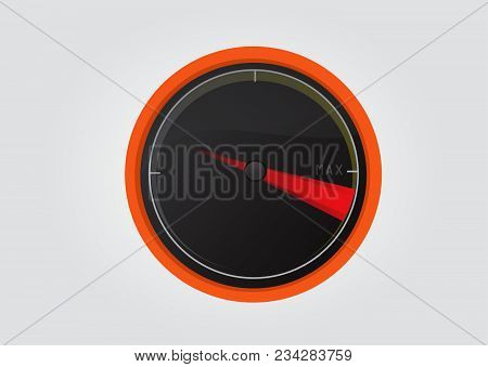 Red Circle Scale Or Meter With Arrow Hitting Maximum Vector