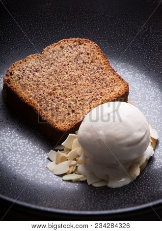 Almond Ice Cream Served With Banana Cake