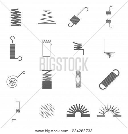 Silhouettes Black Metal Springs Icon Set Concept Decorative Element Design Style Different Types. Ve