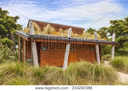 12 November 2013: Auckland, New Zealand - Toilet Block With Living Roof, Auckland Botanic Gardens. T