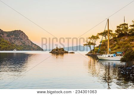 A Boat In The Aegean Sea. Bodrum, Mugla, Turkey