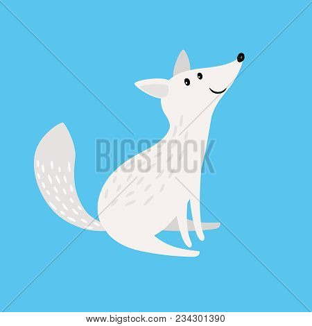 Arctic Fox. Snow Fox Or Polar Wolf Vector Illustration Isolated On Blue Background